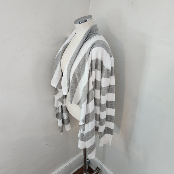 DKNYC Womens Grey White Striped Open Front Draped Waterfall Cardigan L/XL - Picture 5 of 5
